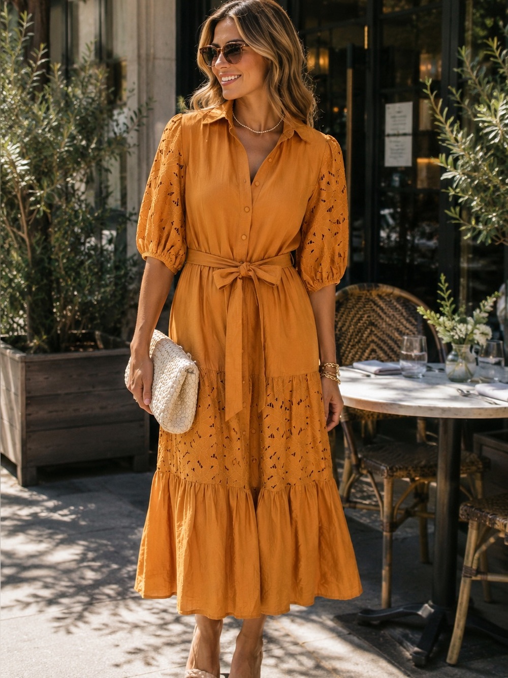 BOHME Pumpkin Puff Sleeve Cottagecore Romantic Bohemian Maxi Dress, S